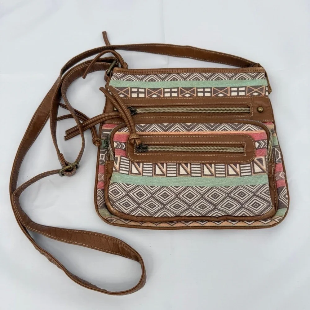 Crossbody Bag Geometric Tribal Print Faux Leather Boho Festival Hippie‎ Aztec